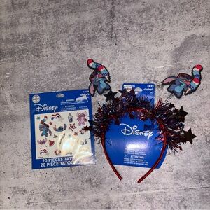 Claire’s X Disney Stitch 4th of July Headband & 20 Tattoos NEW